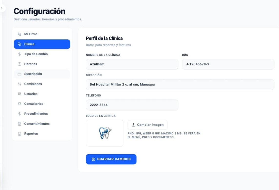 Pantalla de configuración y catálogos