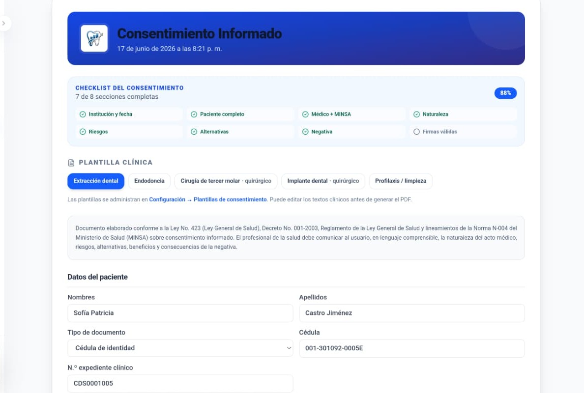 Consentimiento informado con firma y sello digital